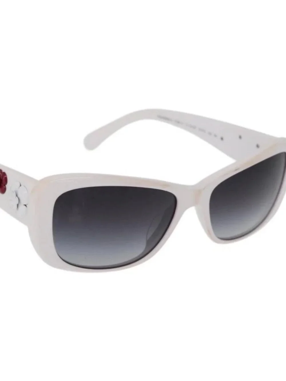 CHANEL Camelia Sunglasses Plastic White 5186-A CC Auth 176109A